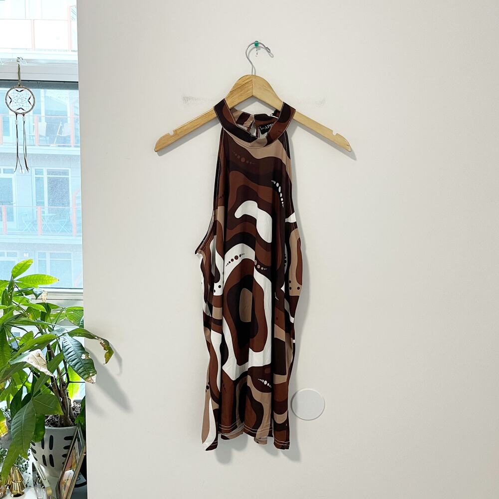 NEW Bon Apple Tea Brown Retro Print Tank Size Large